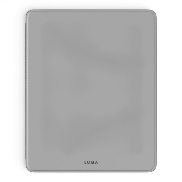 LUMA Soft Grey premium iPad case made from vegan Saffiano leather with Apple Pencil holder